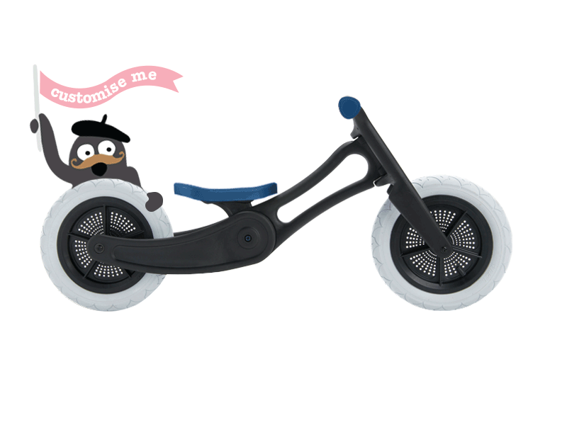 Plastic running bike with changing colours of seatcovers and grips
