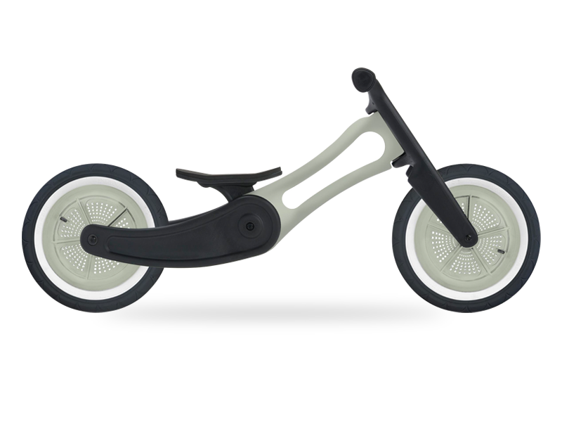 grey and black plastic running bike in low mode