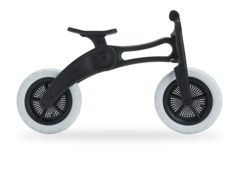 black plastic running bike in high mode