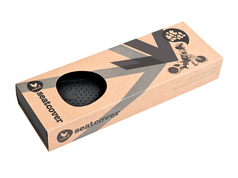 Black seatcover in cardboard packaging