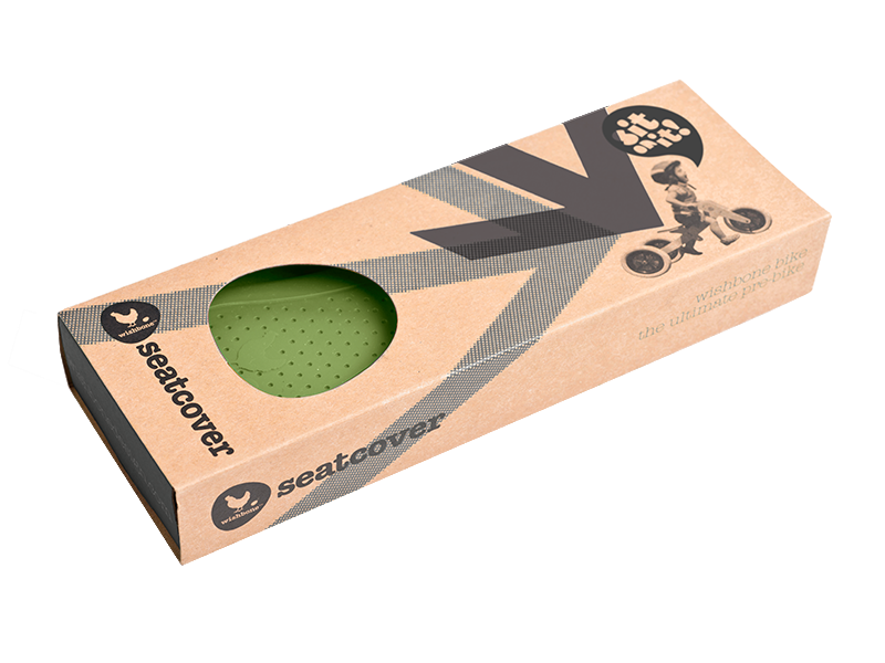 Green seatcover in cardboard packaging