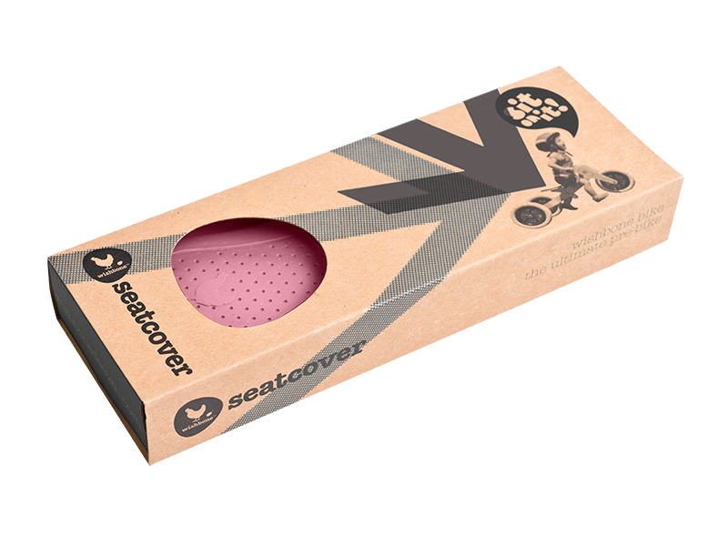 Pink seatcover in cardboard packaging