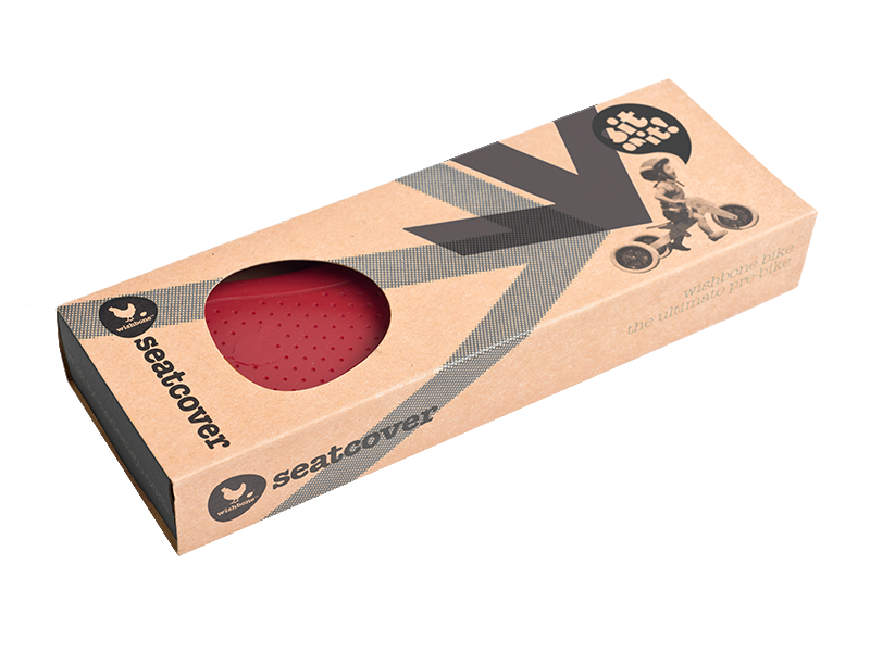 Red seatcover in cardboard packaging